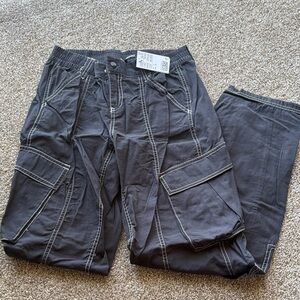 H&M Women's Black Cargo Pants with White Contrast Stitching